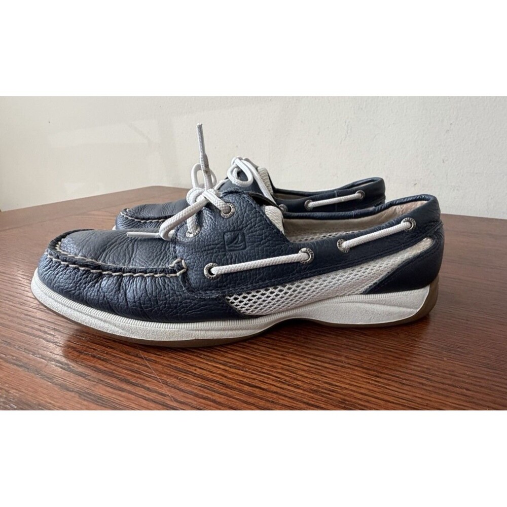 Sperry Top-Sider Boat Shoes Womens 9M Blue Leather Perforated Lace Up Comfort